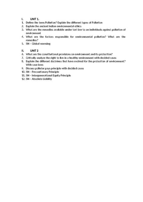 Environmental Law typed notes unit 1 - I. UNIT 1. Define the term ...