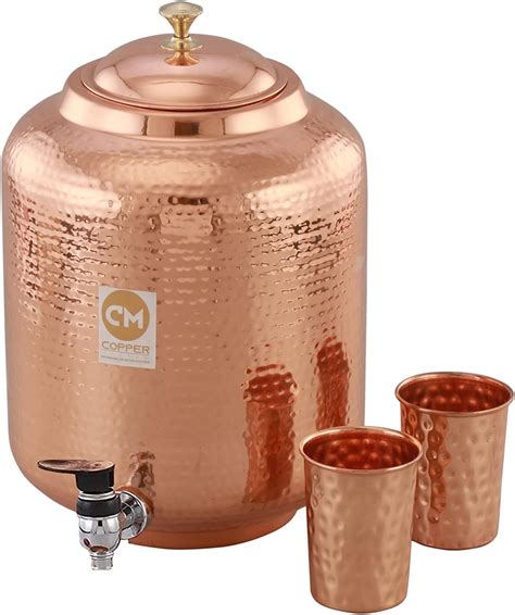 Indian Art Villa Pure Copper Hammered Design Water Pot/Dispenser ...