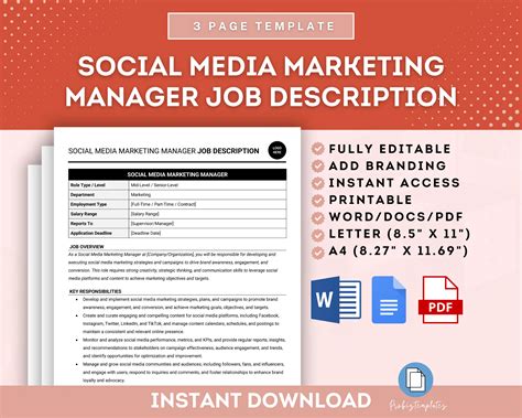 Social Media Marketing Manager Job Description Template | ProBizTemplates