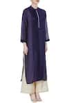 Buy Blue Chanderi Pleated Mandarin Collar Nehru Kurta With Front Style ...