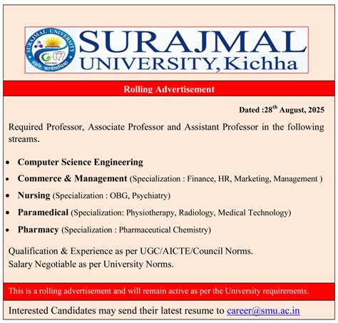 Job Openings – Surajmal University