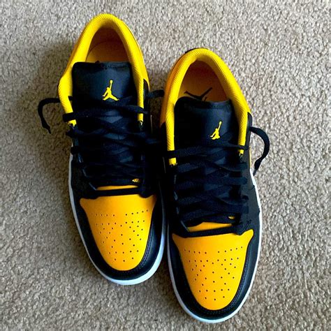 Jordan one lows black and yellow. | Jordans for men, Blue sneakers ...