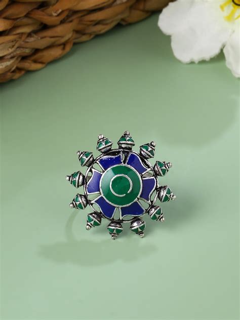 Enameled Antique Oxidized Ring-Adjustable