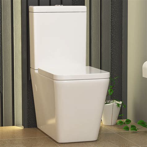 Buy Square Rimless Close Coupled Toilet with Soft Close Seat + Dual ...