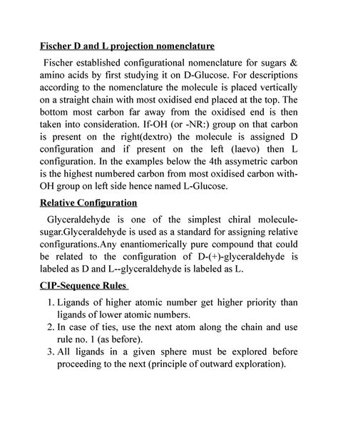 MODULE 5 ISOMERISM Class Notes 2 - Fischer D and L projection ...