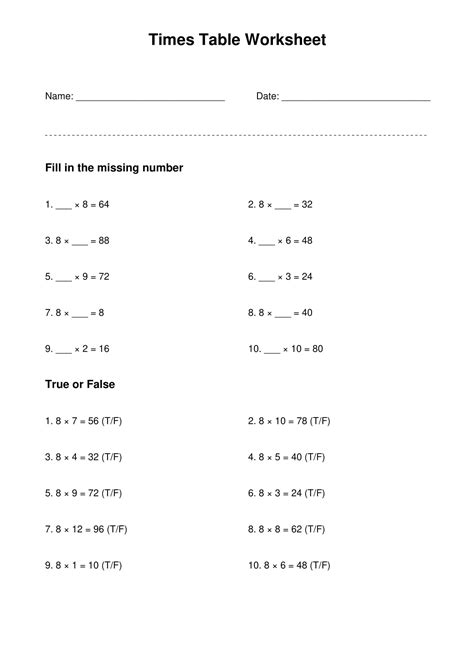 8 Times Table Worksheet 的图像结果