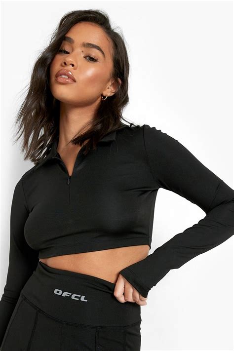 Active 3/4 Zip Up Polo Crop Top | boohoo