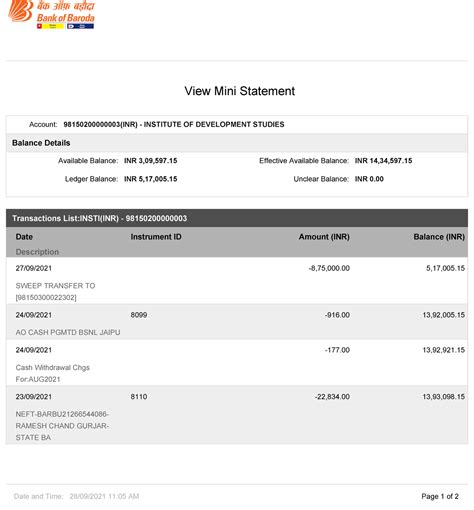Op Mini Statement UX 528-09-2021 - Account: 98150200000003(INR ...