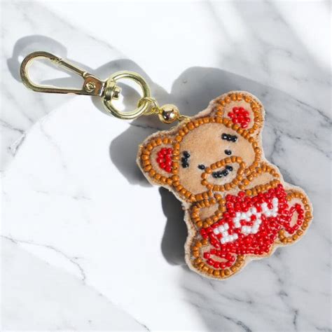 Beaded Teddy Bear Shaped Bag Charm
