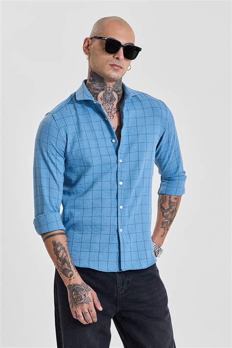 Buy Men's Blue Block Checks Slim Fit Shirt Online | Snitch – SNITCH