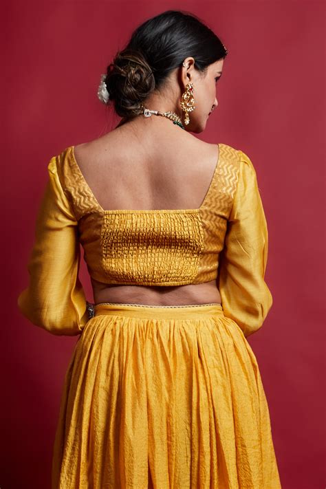 Shop Turmeric Yellow Chanderi Handloom Lehenga Set - Elegant ...