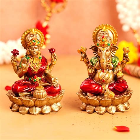 Copper and Red Lakshmi Ganesh Resin Idol 4 inch – ServDharm