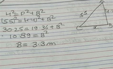 A 5.5m long ladder is leaned against a wall .the ladder reaches the ...