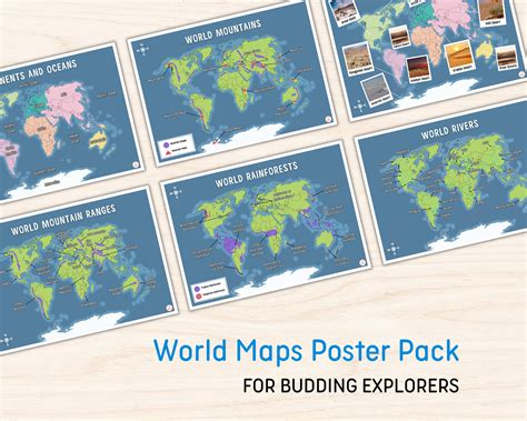 World Maps Poster Pack | Display Map Coloring Continents Oceans ...
