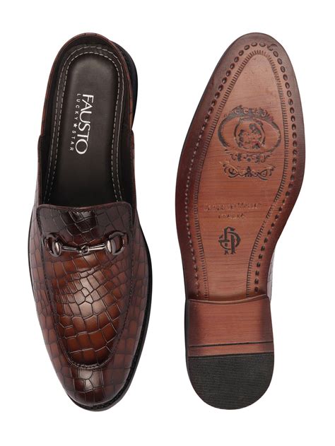 Buy Men Brown with Buckle Back Open Slip On Mules Shoes – FAUSTO.in