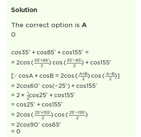 Prove that : cos 85°+cos 35° =1/√2(cos 20°+sin 20°) - Brainly.in