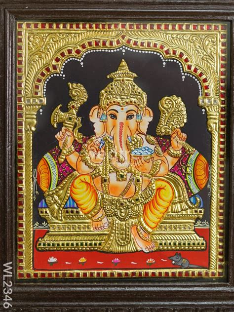 Tanjore Painting - Ganesha - Flat (Gold Foil) - 12x10inch - WL2346 ...