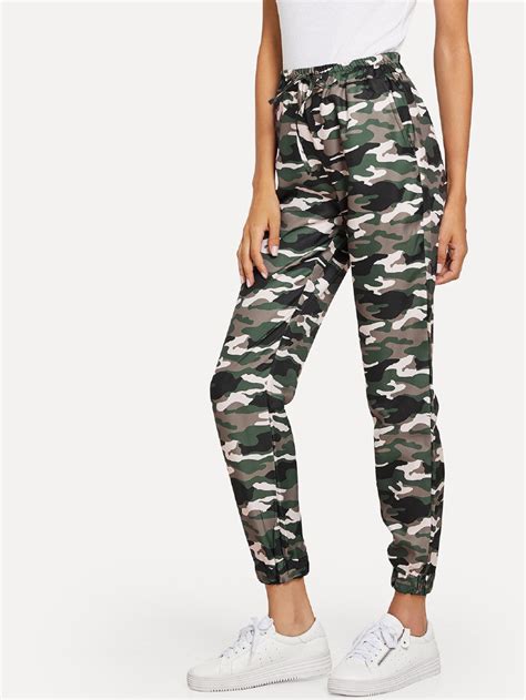 Buy Code Yellow Women's Camo Print Drawstring Waist Casual Pants Yoga ...