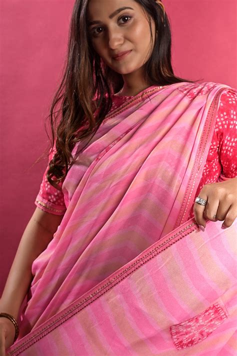 Buy Rose Pink Leheriya Saree 76258 Online | Karagiri