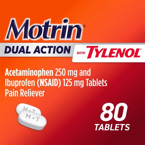 Motrin Dual Action with Tylenol, Ibuprofen & Acetaminophen, 80 Ct ...