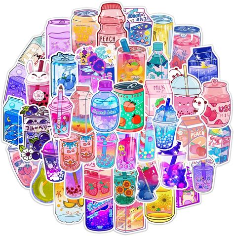 Buy 50 Sheets Cartoon Drink Stickers Waterproof Laptop Water Bottle ...