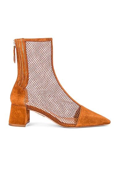 Aquazzura Saint Honore 50 Mesh Bootie in Sugar Almond | FWRD