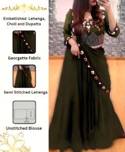 New Pooja Embellished Semi Stitched Lehenga & Crop Top - Buy New Pooja ...