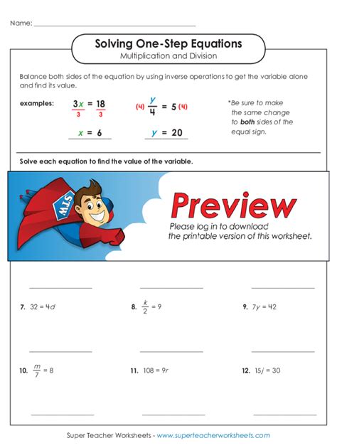 Solving One-Step Equations Worksheet - Blank Fillable Template | Fill ...