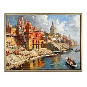 PAPER PLANE DESIGN Banaras Ghat Canvas Printed Wall Art – Varanasi ...