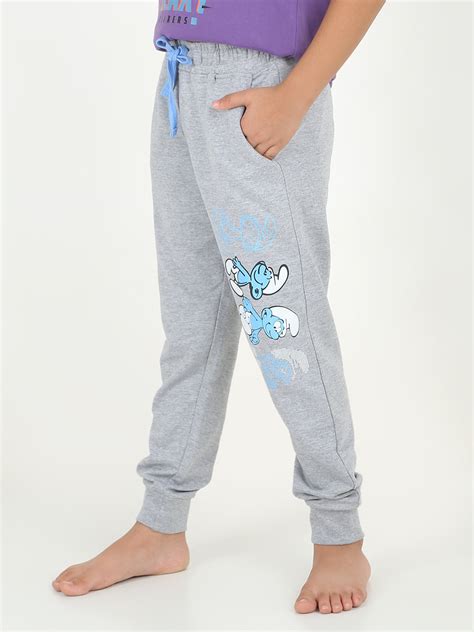 Reborn X The Smurfs - Boys Printed cotton fleece Jogger - Grey Melange ...
