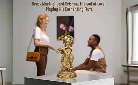 ARTVARKO Brass Murti Lord Krishna Idol God of Love Playing Flute for ...
