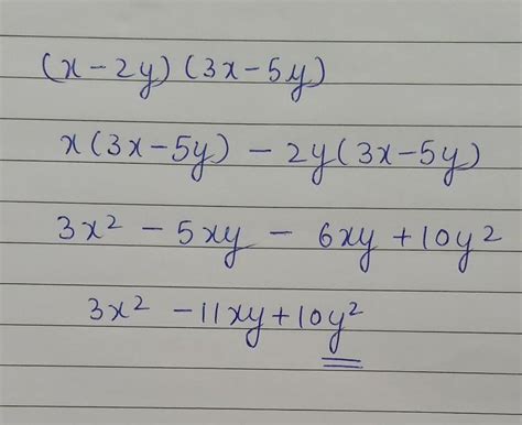 )Simplify: (x – 2y) (3x – 5y) - Brainly.in