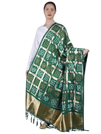 Exotic India Tropical-Green Bandhani Gharchola Dupatta from Gujarat ...