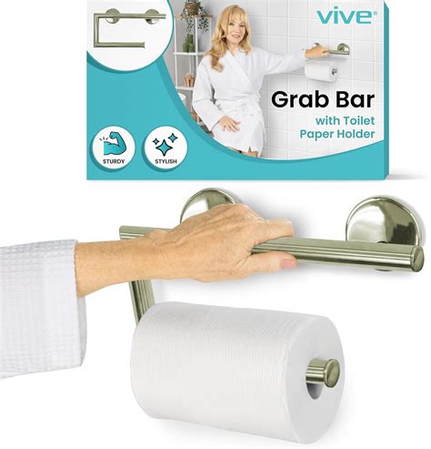 Amazon.com: Vive Grab Bar with Toilet Paper Holder (350lbs) - Handrail Bar Combo for Bathroom ...