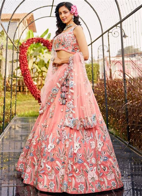Orange Net Heavy Work Lehenga with Gotta Patti & Zarkans – Gunj Fashion