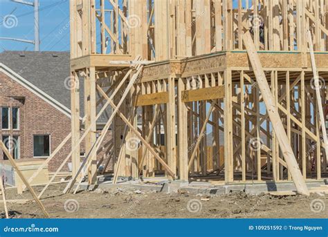 Close-up Two-story Stick Built Home Under Construction in Irving Stock ...