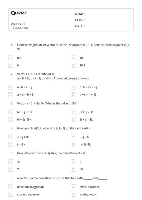 50+ vectors worksheets for 12th Class on Quizizz | Free & Printable