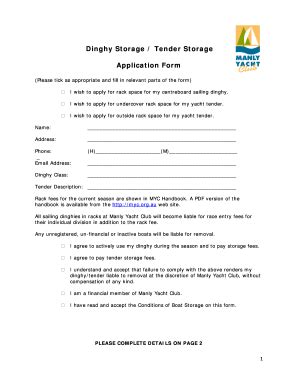 Fillable Online myc org Dinghy Storage Tender Storage Application Form ...