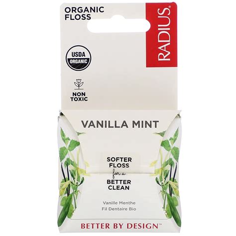 RADIUS Organic Dental Floss - Vanilla Mint 50m | Eco-Friendly Non-Toxic ...