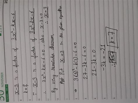 If (x-3) is a factor of polynomial 3x² - Kx -6, then find the value of ...