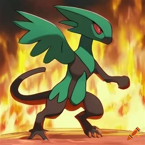 Legendary Fire and Grass type Pokemon on Craiyon
