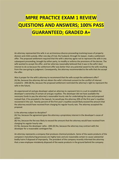MPRE PRACTICE EXAM 1 REVIEW QUESTIONS AND ANSWERS; 100% PASS GUARANTEED ...