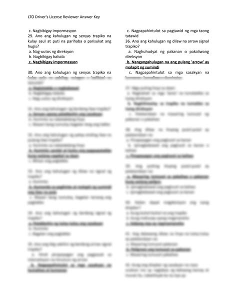 Image result for Lto Exam Answer Key Tagalog