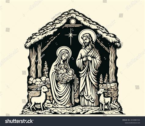 Nativity Christian Christmas Scene Simple Christmas: стоковая ...