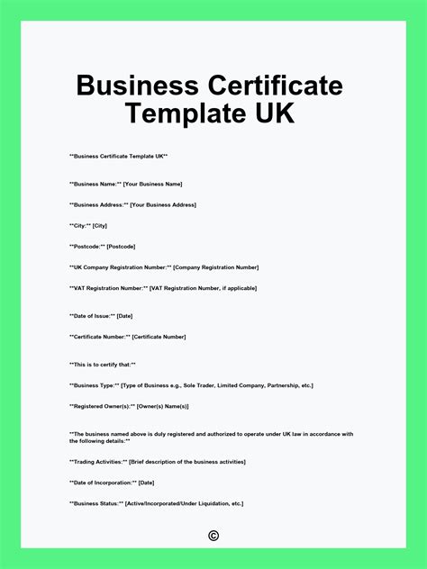 Business Certificate Template UK