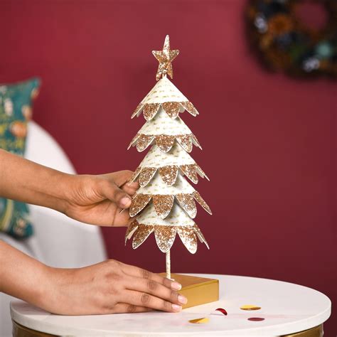 White Christmas Tree With Gold Glitter Showpiece Online - Premium Decor ...