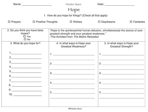 Hope Worksheet - Etsy