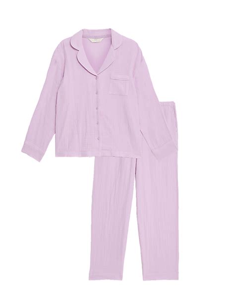 Buy Pure Cotton Dobby Muslin Pyjama Set at Marks & Spencer