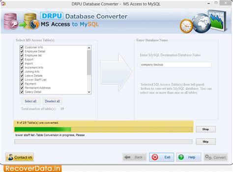 MS Access to MySQL Database Converter screenshots demonstrates how to ...