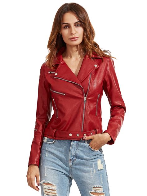 Red Long Sleeve Lapel Zipper Jackets